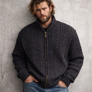 London Fog Chunky Cable Knit Zip Cardigan Oversized Grandpa Grunge Cabin Core 2X